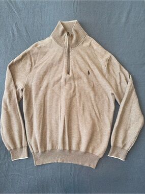 Polo Ralph Lauren Pima Cotton Quarter Zip Sweater XL Tan
